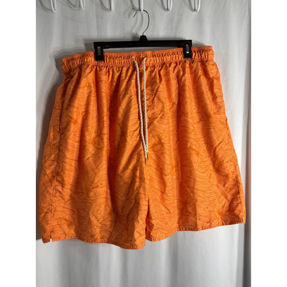 Hawaiian Authentics Orange Floral Print Men's Swim Trunks Size‎ 2XL